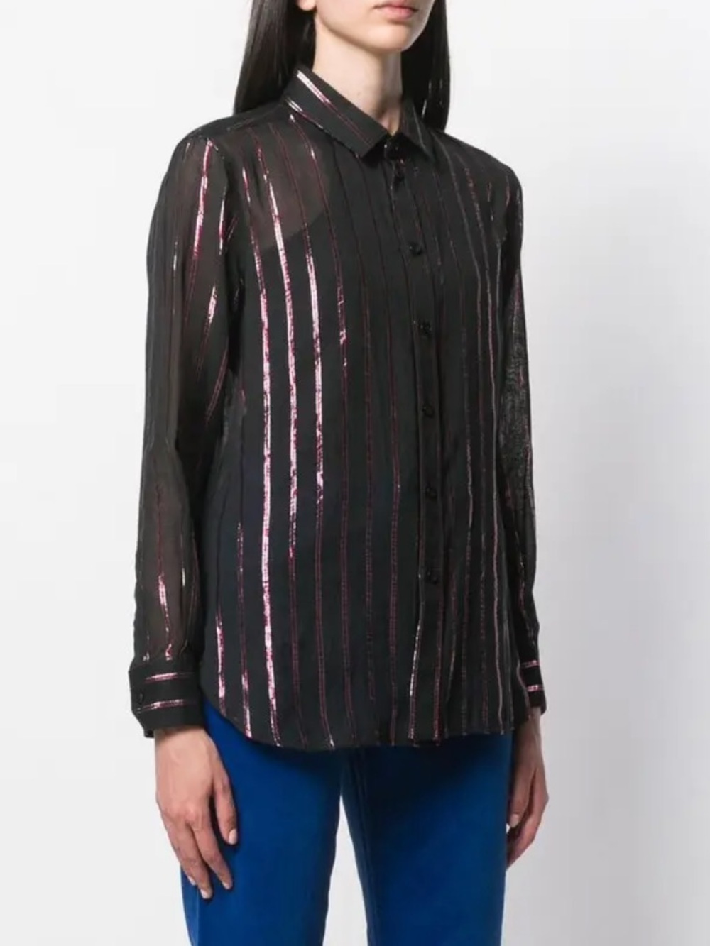 Saint Laurent Paris Metallic Striped Button Down Black & Pink